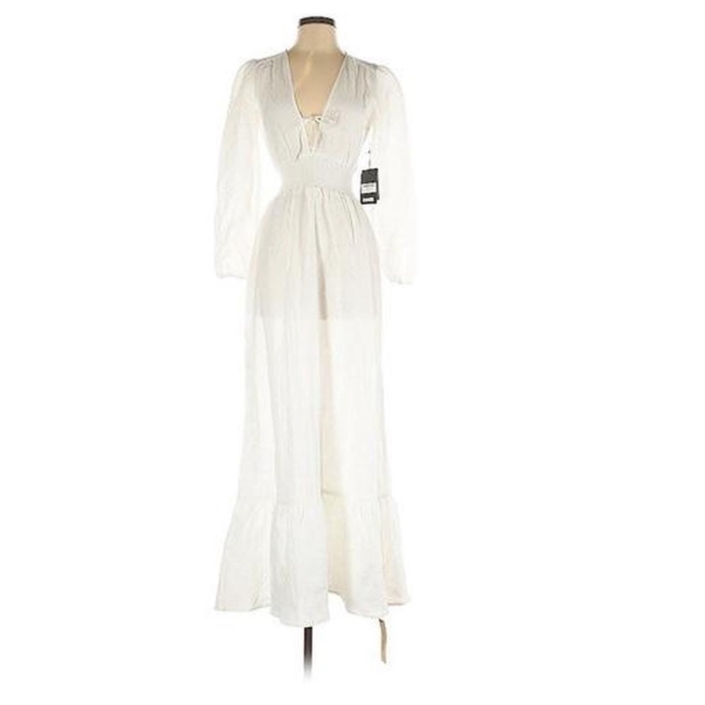 REFORMATION CHANTAL LINEN MAXI DRESS (long sleeve | white | size XL | plunge)